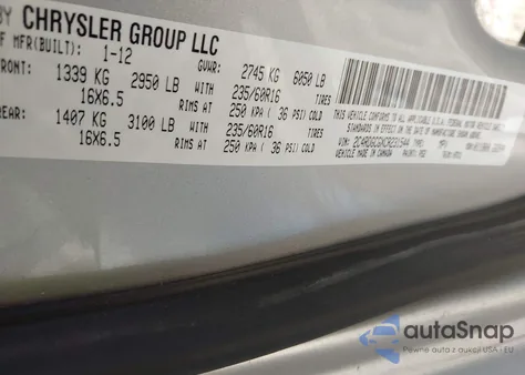 2012 Dodge Grand Caravan Sxt from USA, damaged, VIN 2C4RDGCGXCR231544